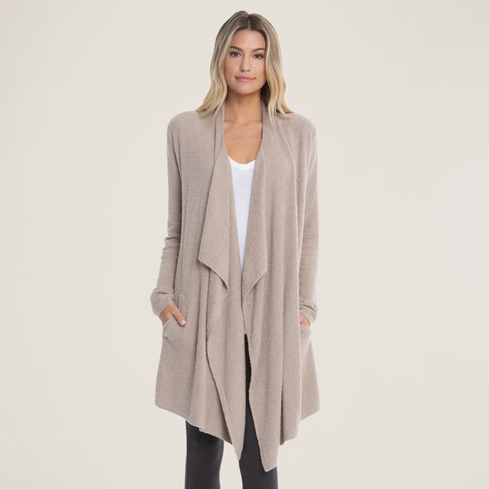 Barefoot Dreams CozyChic Lite Island Wrap Stone Beige Open Cardigan Sweater